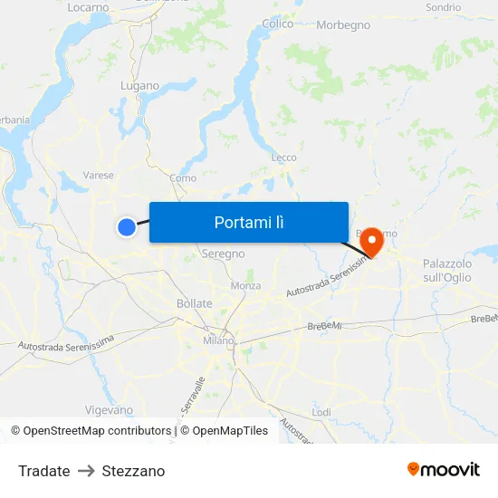 Tradate to Stezzano map