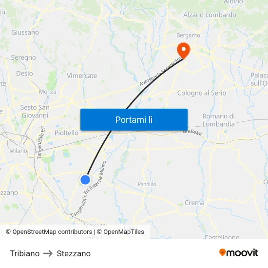Tribiano to Stezzano map
