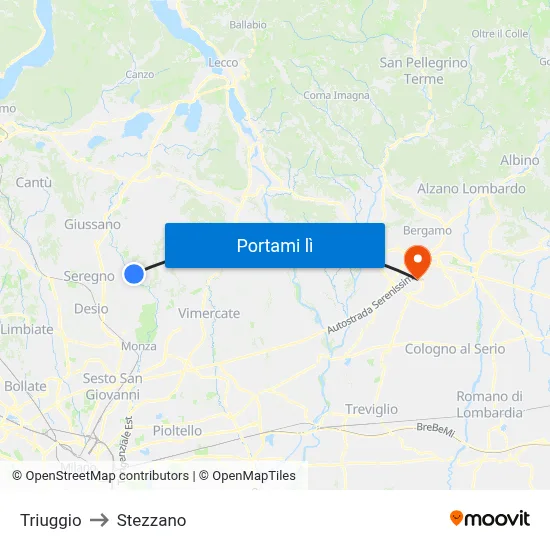 Triuggio to Stezzano map