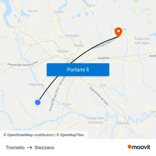 Tromello to Stezzano map