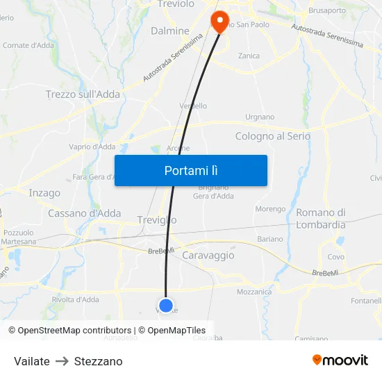 Vailate to Stezzano map