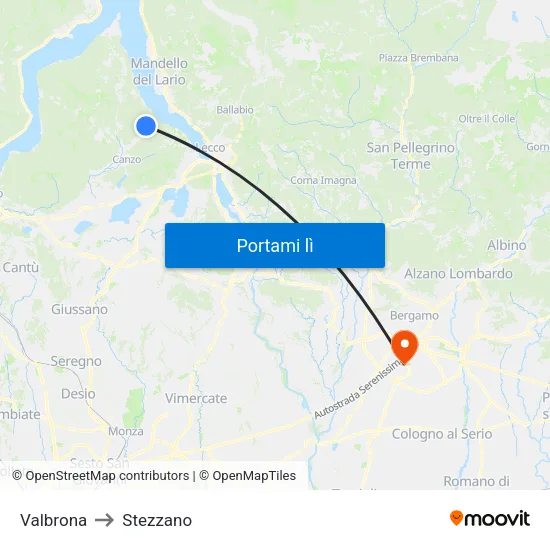 Valbrona to Stezzano map