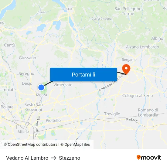Vedano Al Lambro to Stezzano map