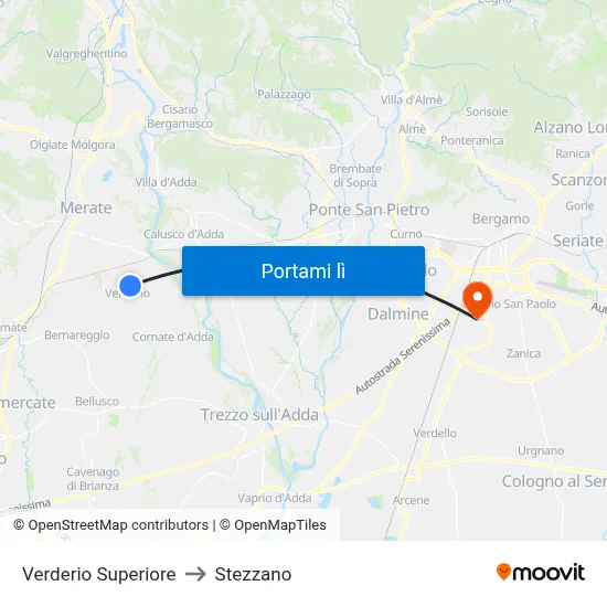 Verderio Superiore to Stezzano map