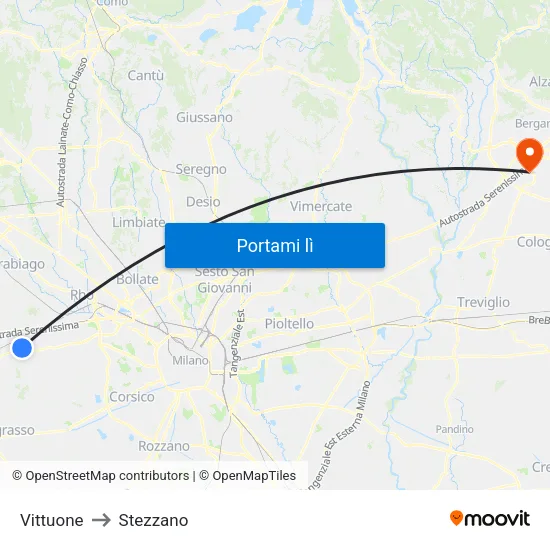 Vittuone to Stezzano map