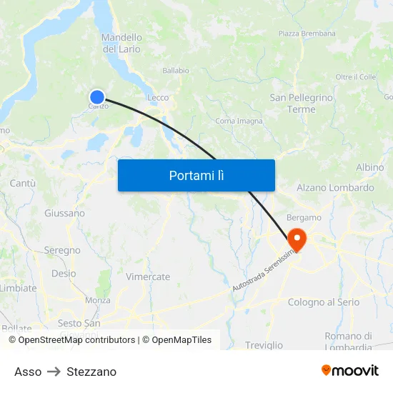 Asso to Stezzano map