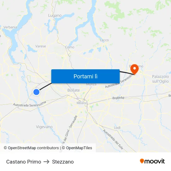 Castano Primo to Stezzano map