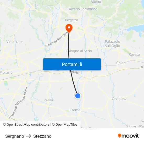 Sergnano to Stezzano map