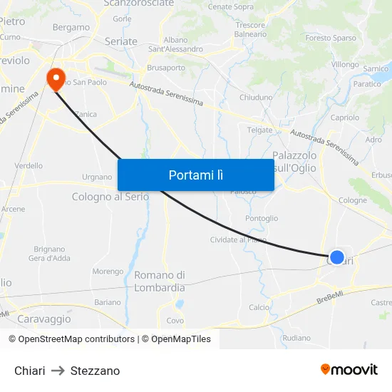 Chiari to Stezzano map