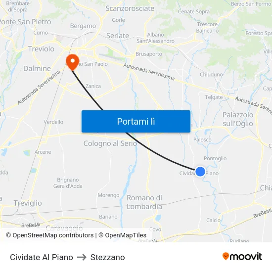 Cividate Al Piano to Stezzano map