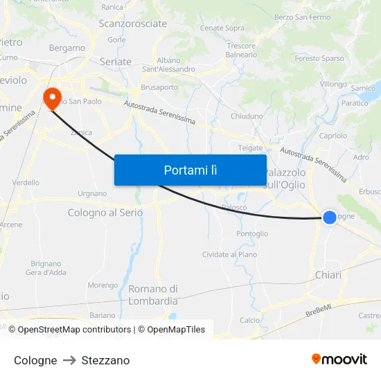 Cologne to Stezzano map