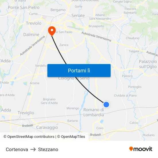 Cortenova to Stezzano map