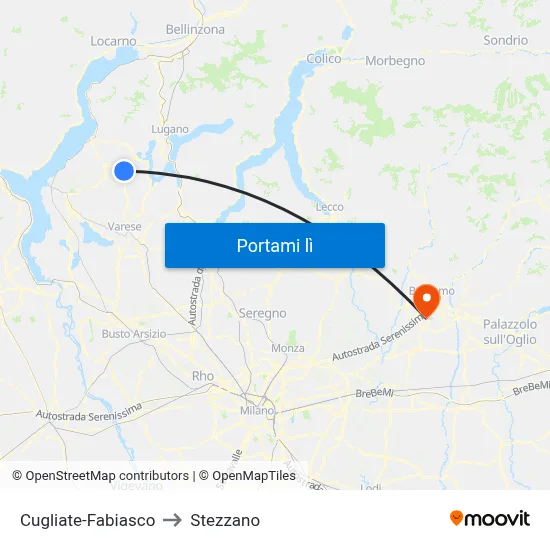 Cugliate-Fabiasco to Stezzano map