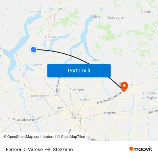 Ferrera Di Varese to Stezzano map