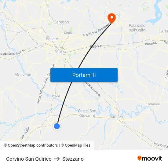 Corvino San Quirico to Stezzano map