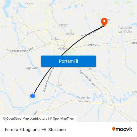 Ferrera Erbognone to Stezzano map