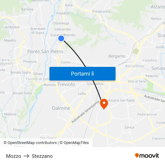 Mozzo to Stezzano map