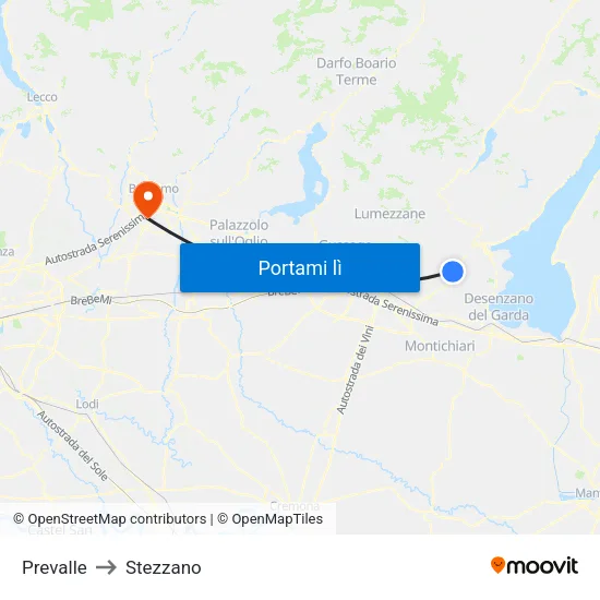 Prevalle to Stezzano map