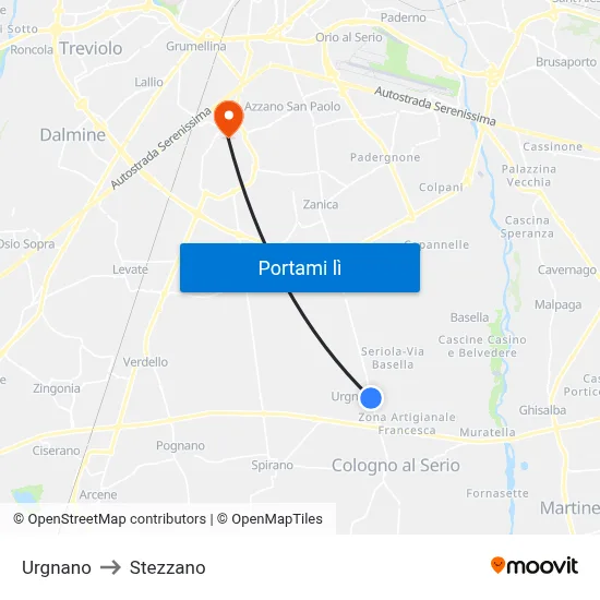 Urgnano to Stezzano map
