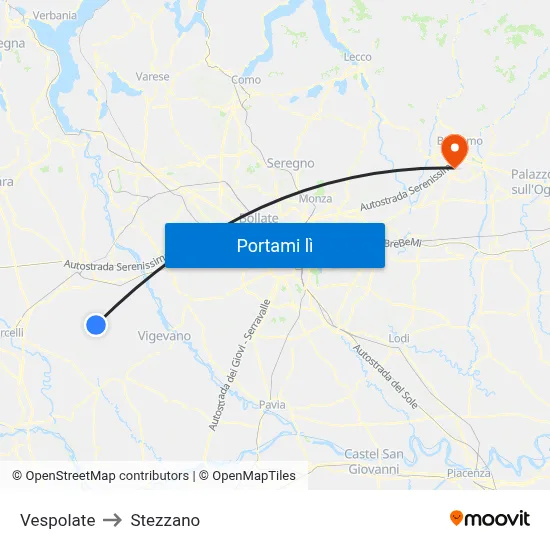 Vespolate to Stezzano map