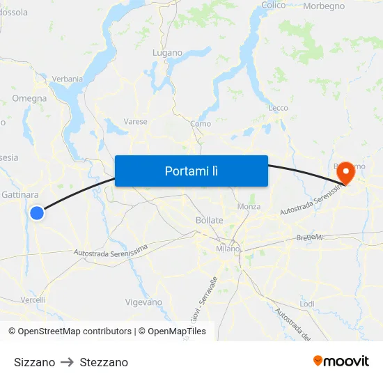 Sizzano to Stezzano map