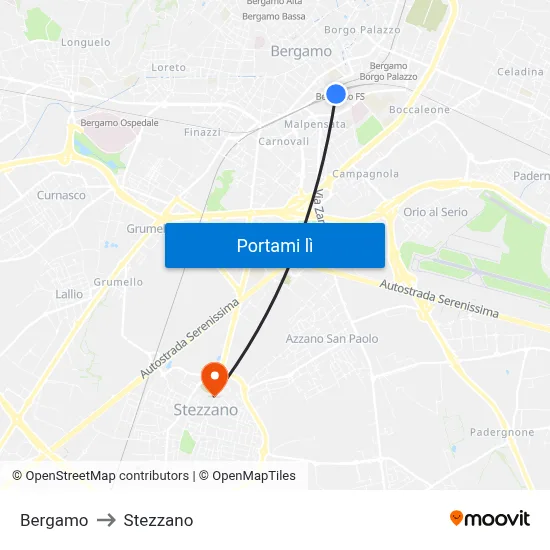 Bergamo to Stezzano map