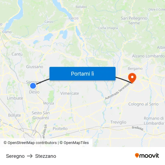 Seregno to Stezzano map