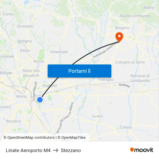 Linate Aeroporto M4 to Stezzano map