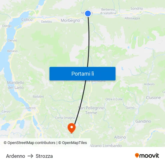 Ardenno to Strozza map