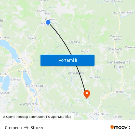 Cremeno to Strozza map