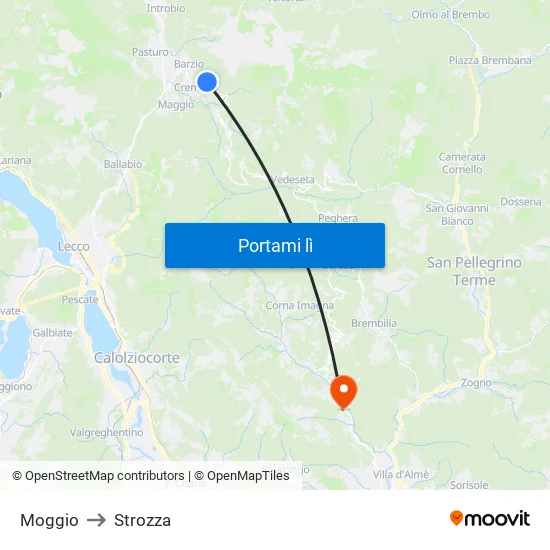 Moggio to Strozza map