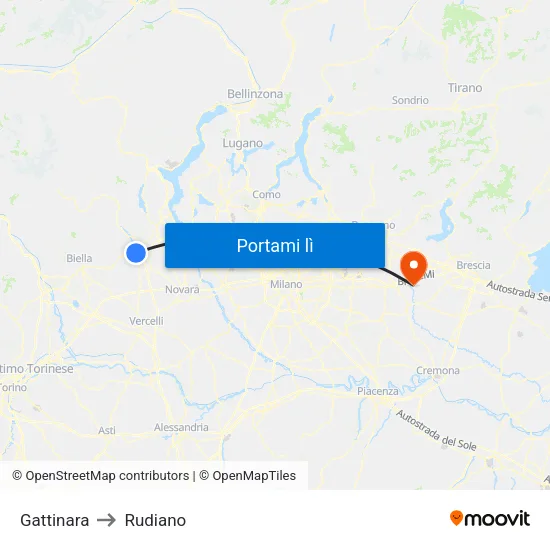 Gattinara to Rudiano map