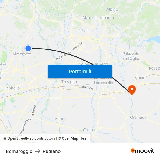 Bernareggio to Rudiano map
