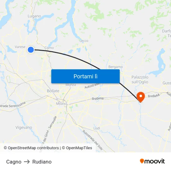 Cagno to Rudiano map