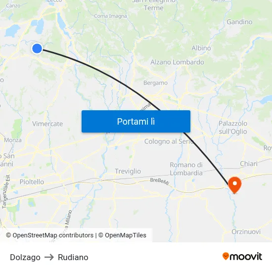 Dolzago to Rudiano map