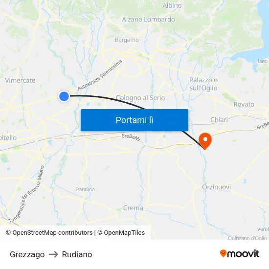Grezzago to Rudiano map