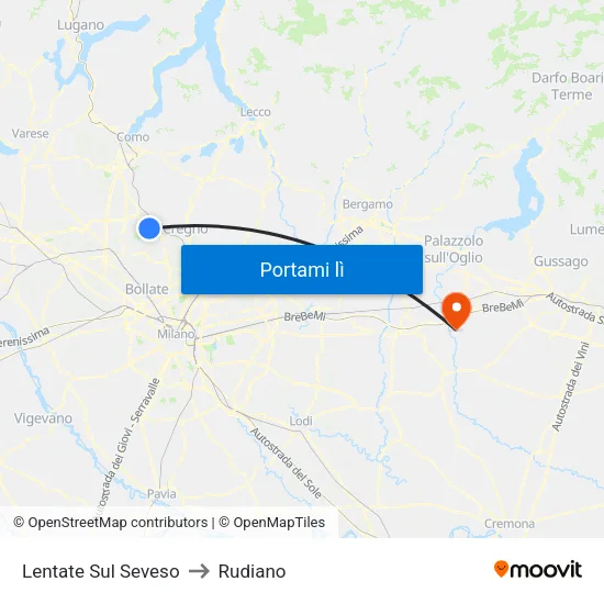 Lentate Sul Seveso to Rudiano map