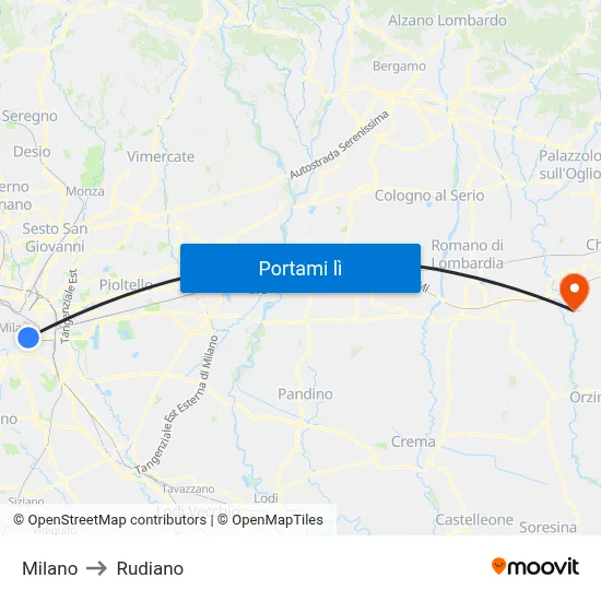 Milano to Rudiano map