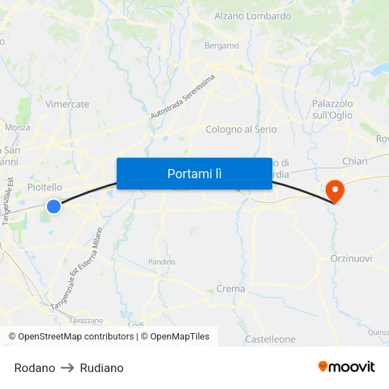 Rodano to Rudiano map