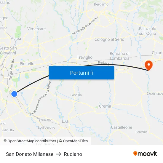 San Donato Milanese to Rudiano map