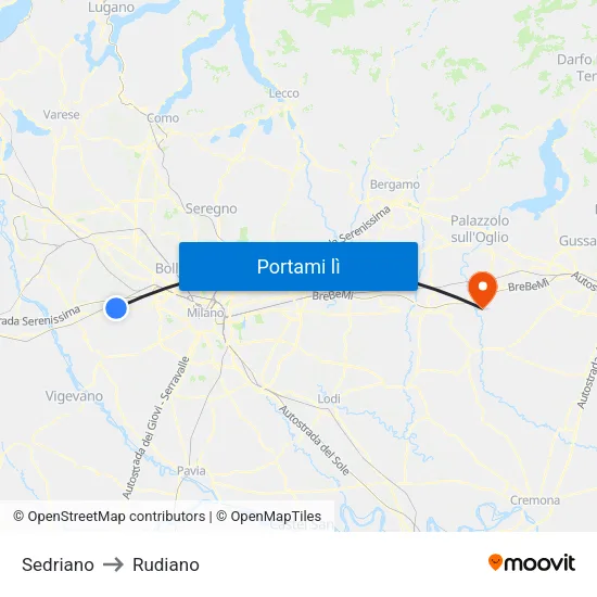 Sedriano to Rudiano map