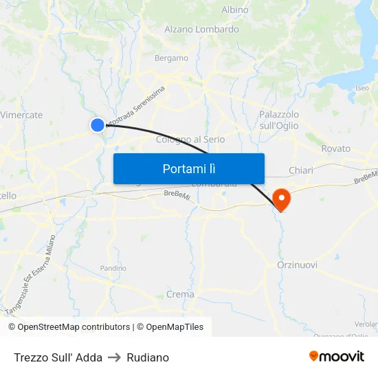 Trezzo Sull' Adda to Rudiano map