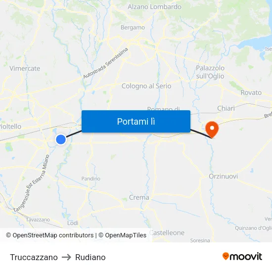 Truccazzano to Rudiano map