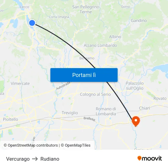 Vercurago to Rudiano map