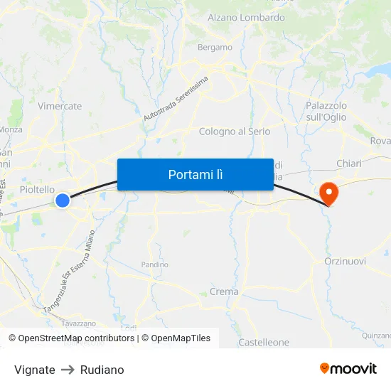 Vignate to Rudiano map
