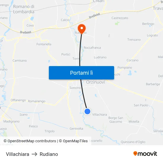 Villachiara to Rudiano map