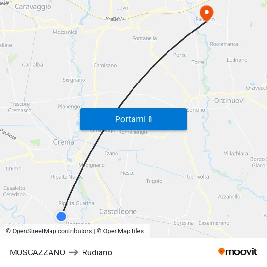 MOSCAZZANO to Rudiano map