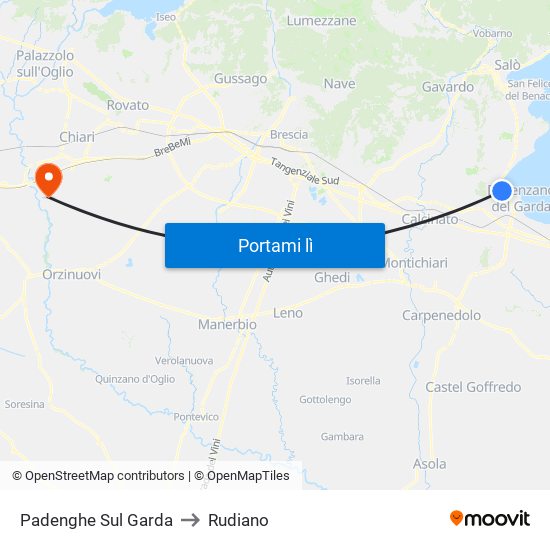 Padenghe Sul Garda to Rudiano map