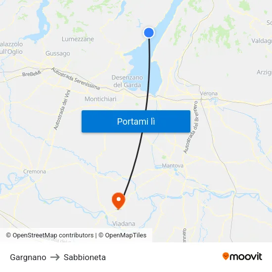 Gargnano to Sabbioneta map