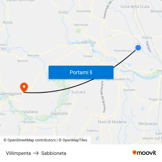 Villimpenta to Sabbioneta map